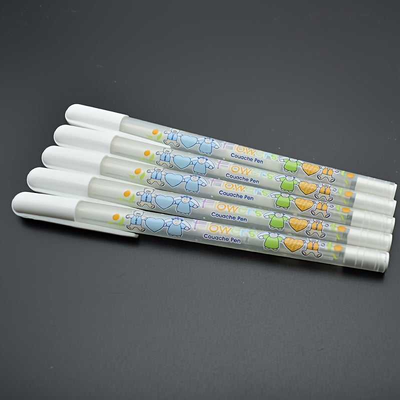 5Pcs White Colored Gel Pens 0.8mm White Ink Marker Ballpen School Stationary Office Supplies