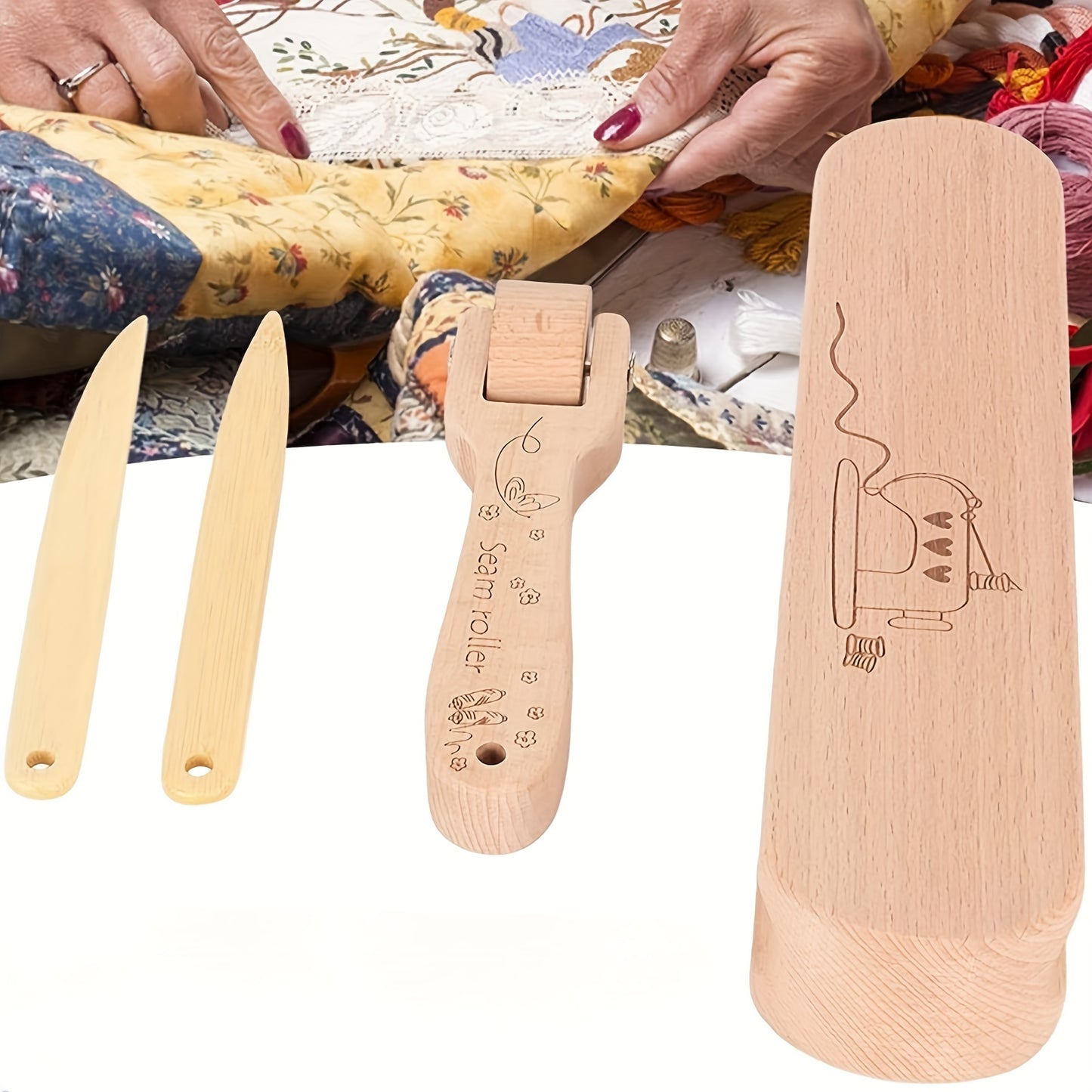 1 juego Kit de rodillo de costura de madera, suministros de costura, madera profesional a medida Clapper, para coser, bordado, planchado, para costura profesional suministros de arte