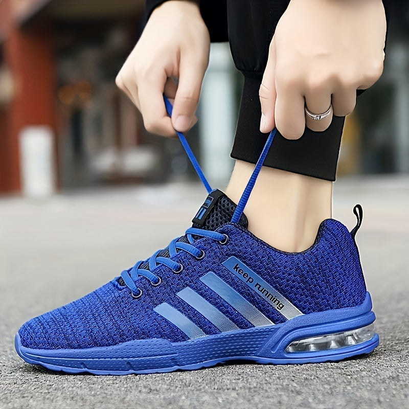 Men's Lace-up Sneakers With Air Cushion - Striped Athletic Shoes - Wear-resistant And Breathable - Running Basketball Workout Gym