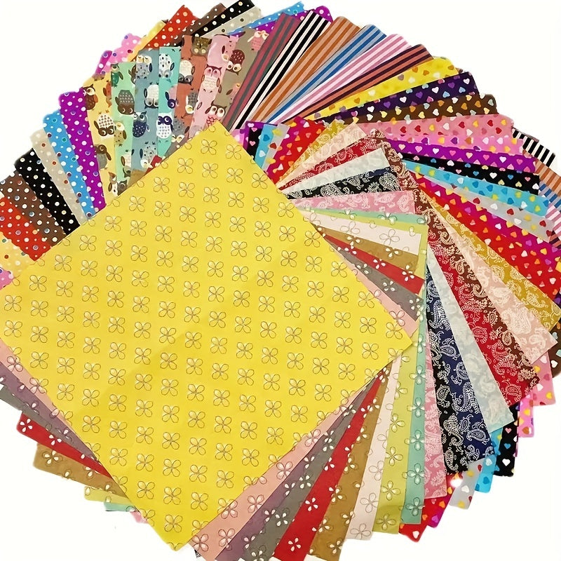 50pcs Random Square Polyester Hand Stitching, Fabric Flowers Pre-cut Multicolor And Different Patterns For Sewing Quilting Craft, Home Party Craft Fabric DIY Sewing