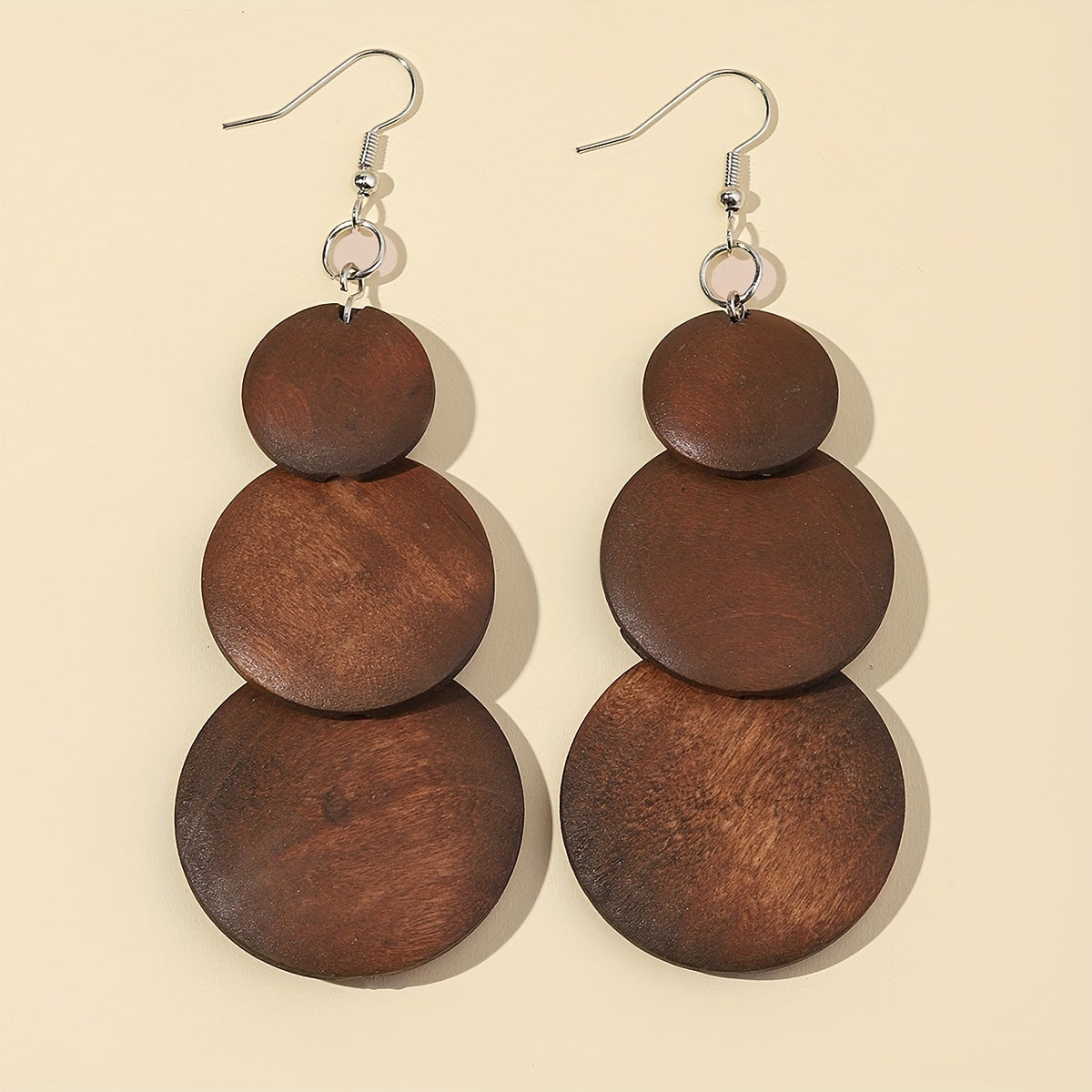 5 Pairs \u002F Set Brown Wooden Dangle Earrings Retro Simple Style Light Weight Fall Winter Ear Ornaments