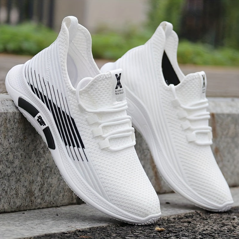 Men's Trendy Woven Knit Breathable Sneakers, Comfy Non Slip Lace Up Casual Soft Sole Shoes For Men's Outdoor Activities