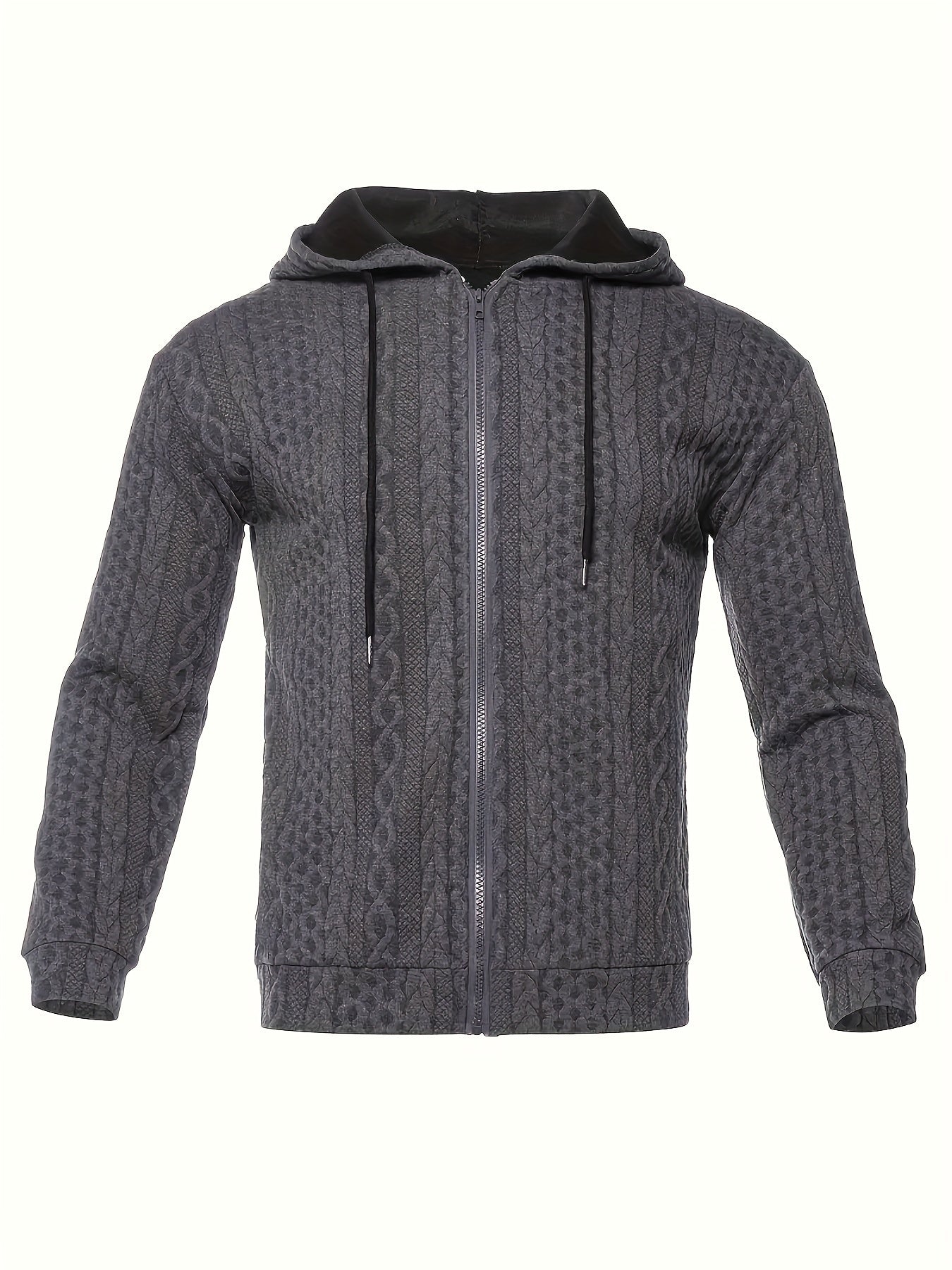 Plus Size Men's Solid Jacquard Hoodies Fashion Casual Hooded Jacket For Fall Winter, Men's Clothing