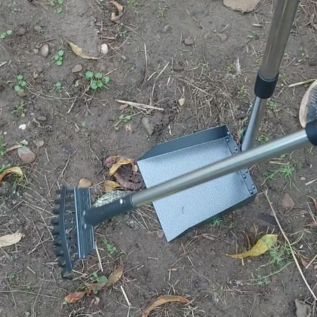 Conjunto de coletor de cocô de cachorro, bandeja de cocô de cachorro e ancinho para cães grandes, médios e pequenos - Fácil de lavar - Colher de cocô de cachorro de metal inoxidável à prova de ferrugem