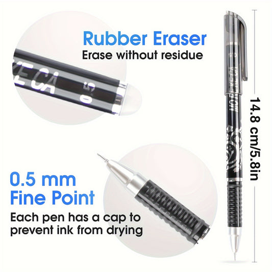 Erasable Pens, 12PCS Erasable Gel Pens & 20 Refills 0.5mm Tip Rub Out Pens With Rubber For School Office Stationary Supplies Gifts - Dark Grey