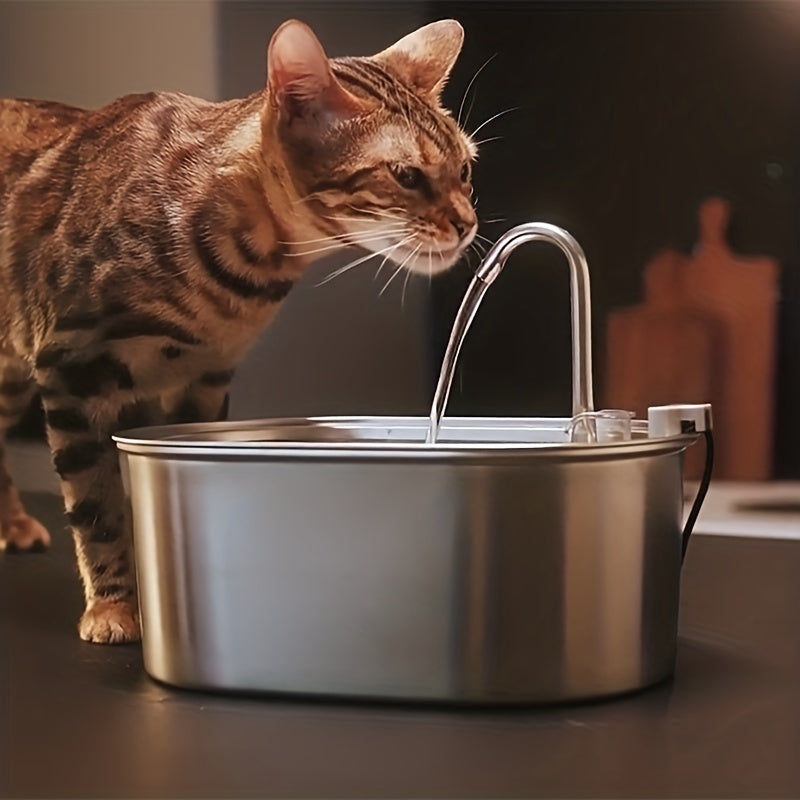 Fontaine d'eau automatique en acier inoxydable pour animaux de compagnie-Capacité de 3,2 L pour chats et chiens-Favorise l'hydratation et améliore la santé