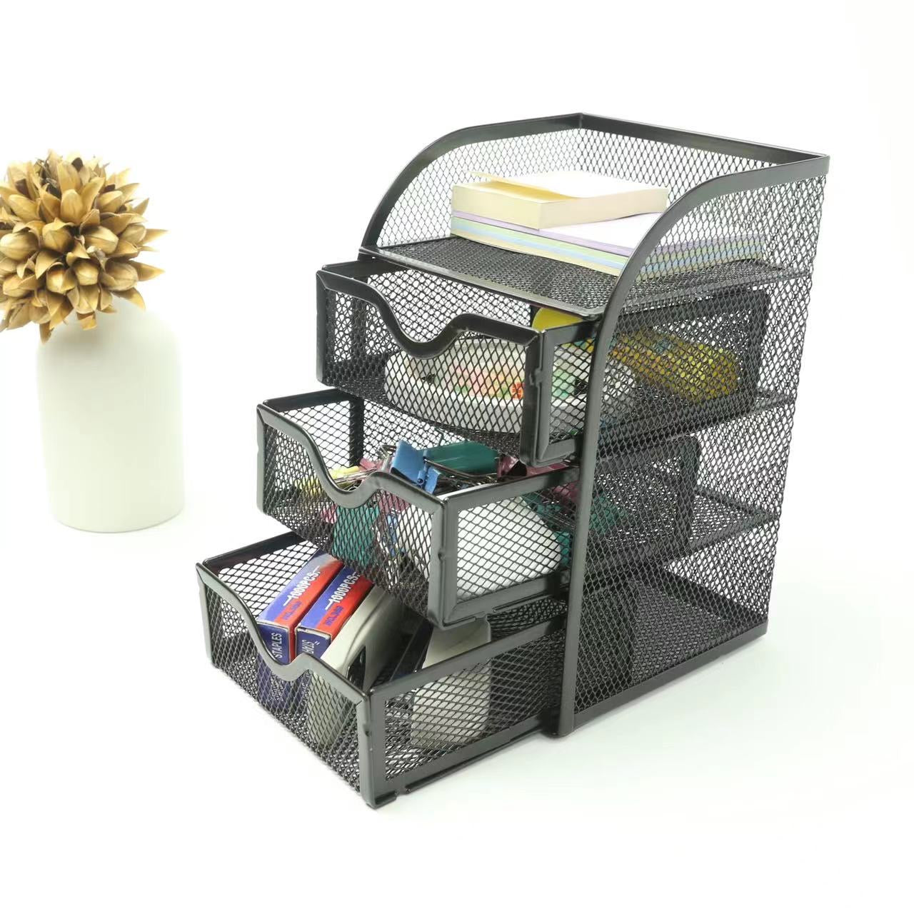 Organize Your Desk with This 4 Tier Mesh Desk Organizer - Perfect for School, Dorm, and Home Office!