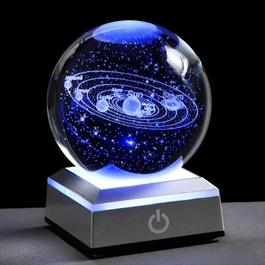 1pc Small 3D Solar System Crystal Ball With LED Base, Night Light For Home Decoration, Gift For Astronomy Lovers