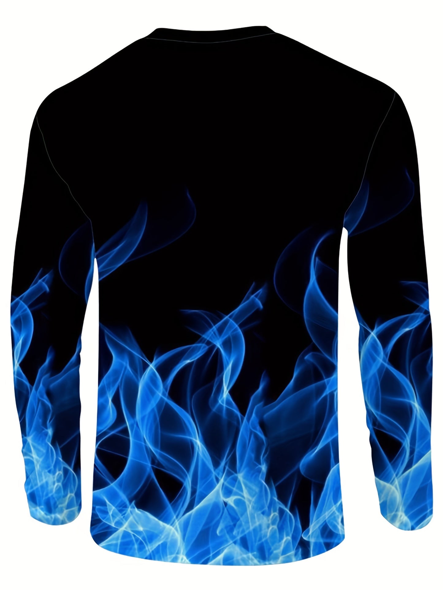 3D Digital Flame Print Herrenmode Langarm T-Shirt mit Rundhals ausschnitt, Herren Casual T-Shirt für den Frühling Herbst