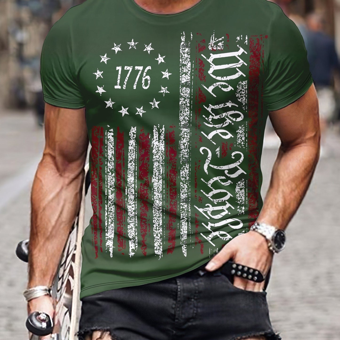 Independence Day Retro T Shirt, Plus Size Men's National Flag Graphic Print T Shirt Tees Tops For Summer, Men Clothing