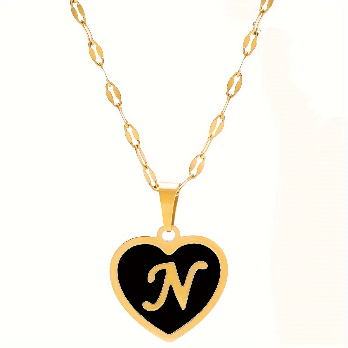 1pc Fashionable Exquisite Heart-shaped Pendant Necklace, Stainless Steel Bamboo Chain Necklace, 26 English Letter Pendant Necklace For Men