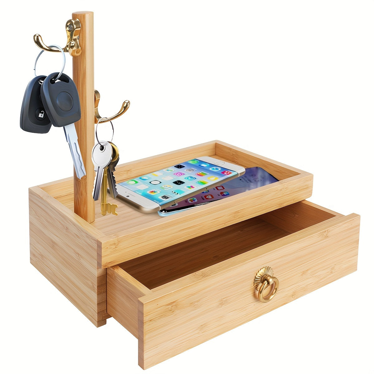 Organizador de mesa de bambu ICozzier, organizador de mesa com gavetas, organizador de escritório para mesa, caixa organizadora de papelaria, organizador de armazenamento de mesa para papéis A4, livros, canetas e cadernos