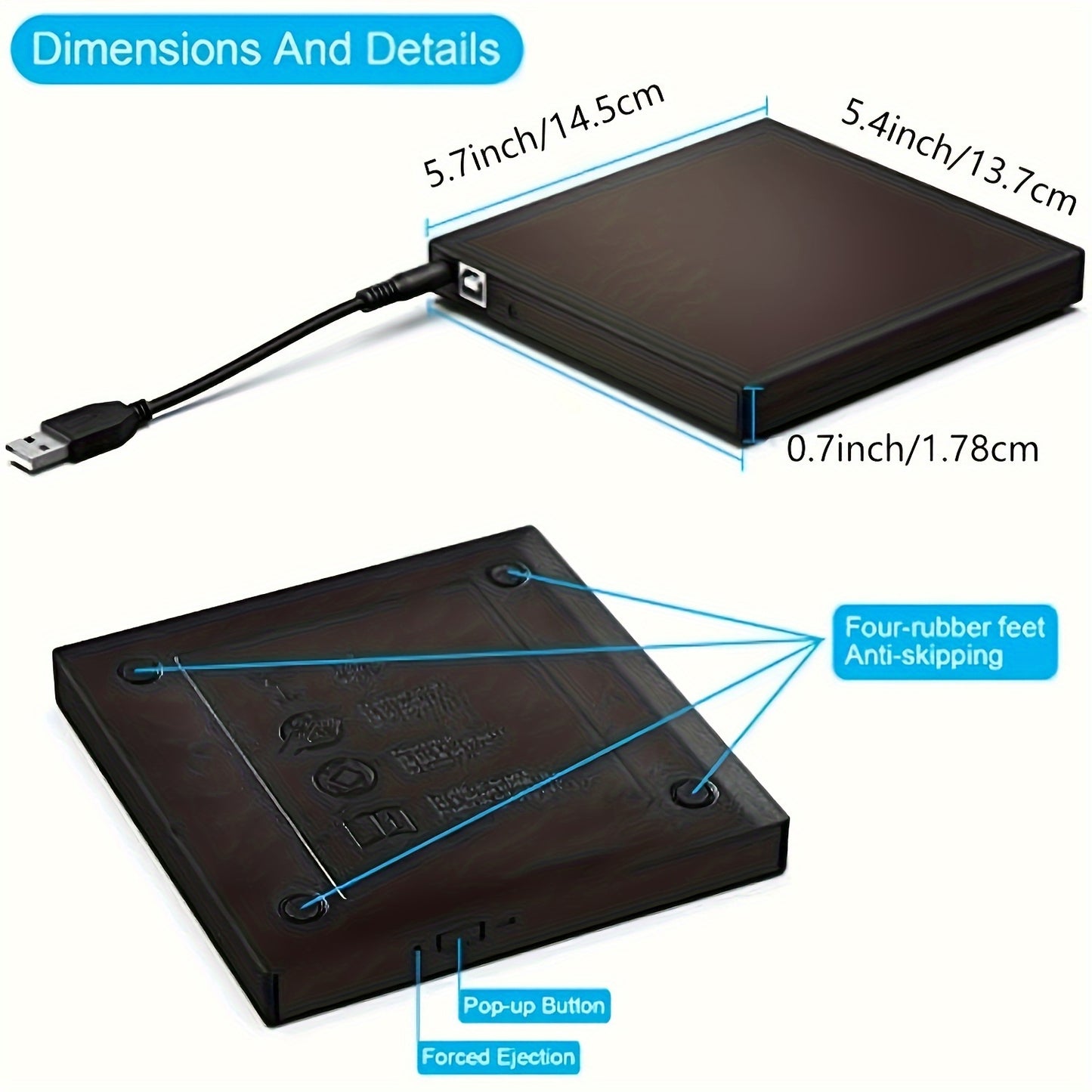 External DVD Optical Drive USB2.0 CD\u002FDVD-ROM CD Player Reader Recorder For Laptop Burning