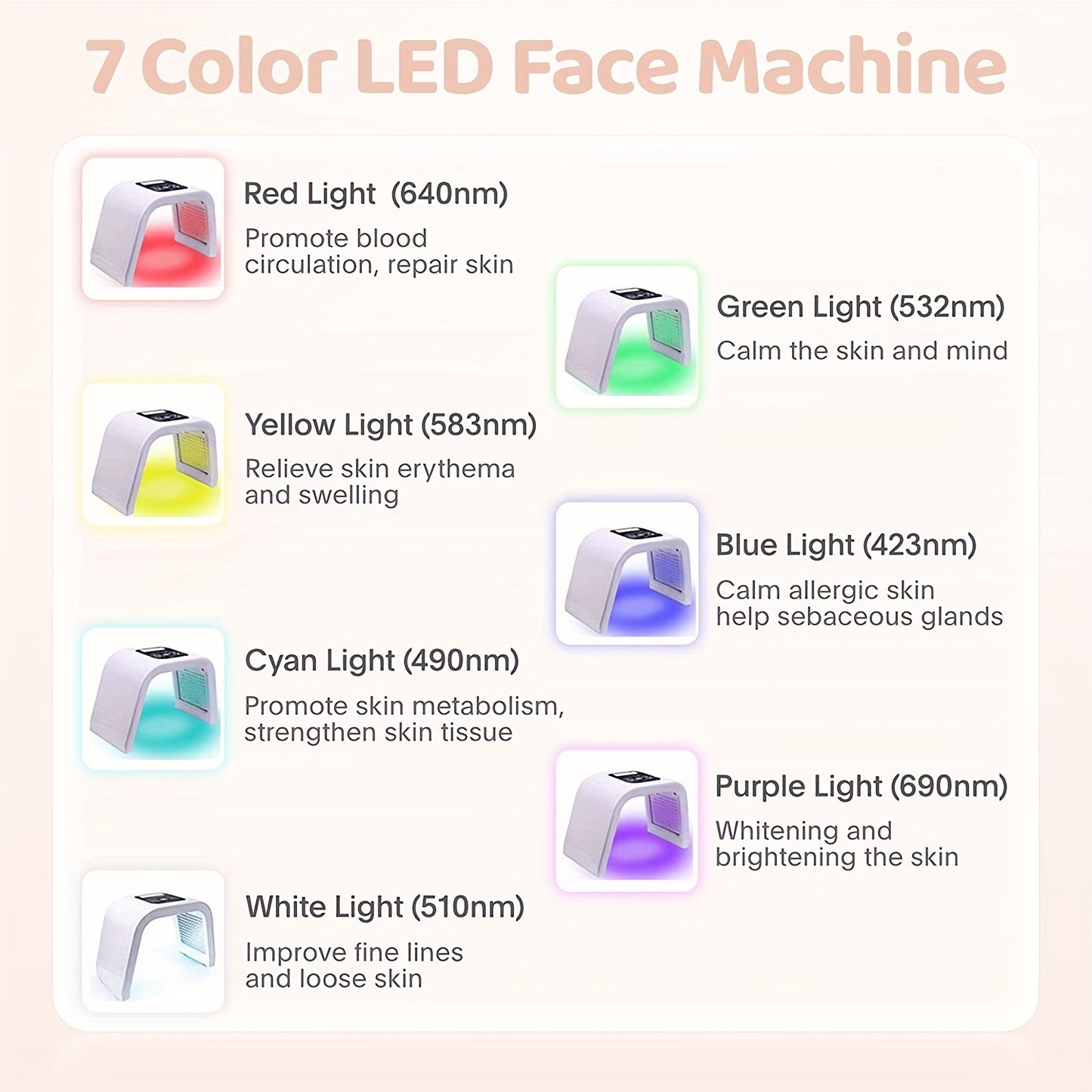 Máquina de terapia de luz LED de 7 cores para cuidados com a pele facial e corporal para mulheres - dispositivo multifuncional de beleza para uso doméstico e em salão de beleza