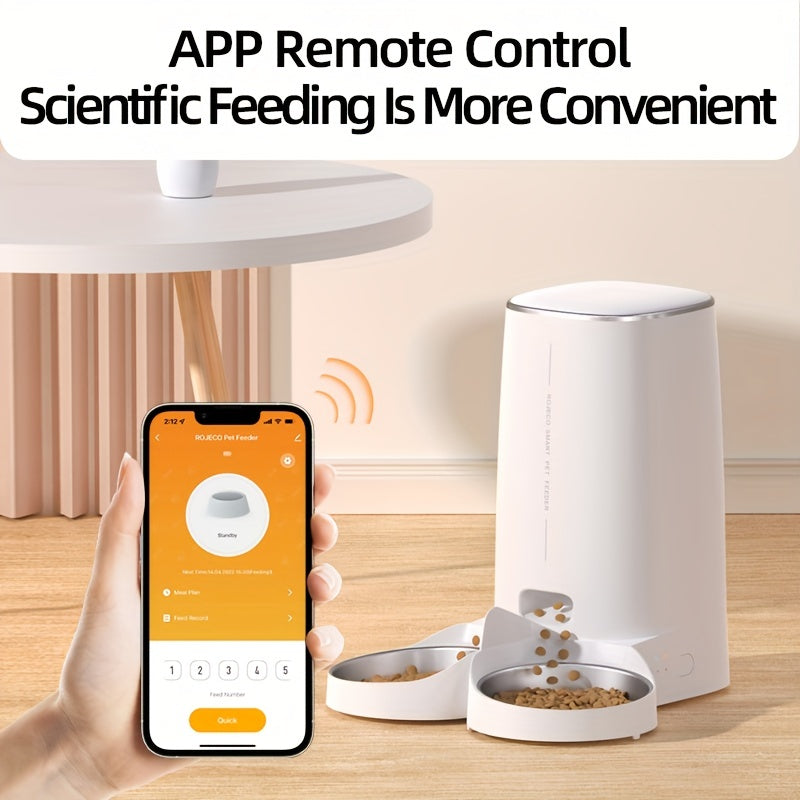 ROJECO Smart Automatic pet Feeder with Remote Control and WiFi Connectivity - Dispenses Kibble for Dogs and Cats, Ensuring Timely and Accurate Feeding