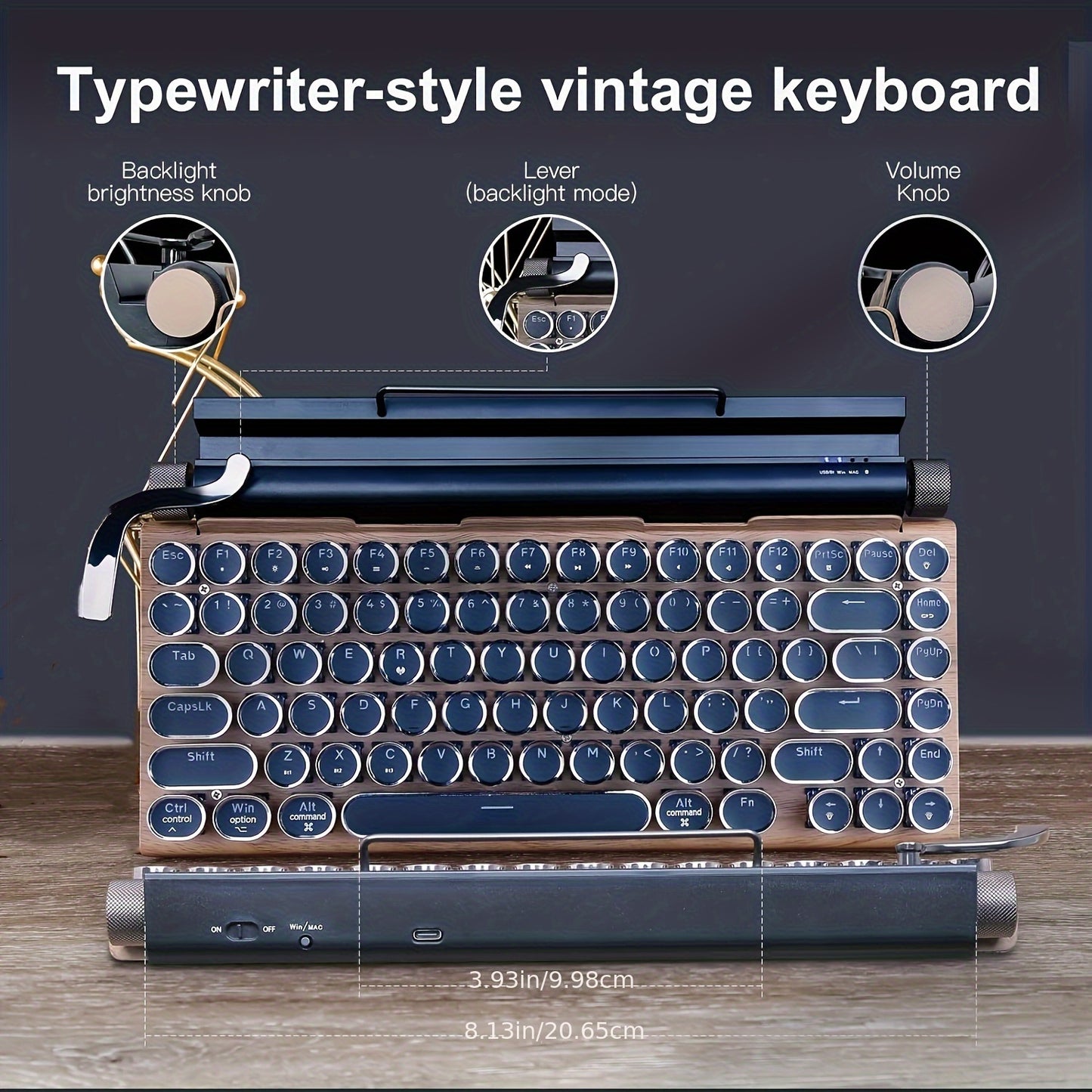 Wired And Wireless Retro Typewriter Mechanical Keyboard, Compact LED Backlit 83 Keys, Removable Axis Body, Round Keycap, Compatible With Windows\u002FmacOS\u002FAndroid\u002FLinux Mobile Phones And Tablets