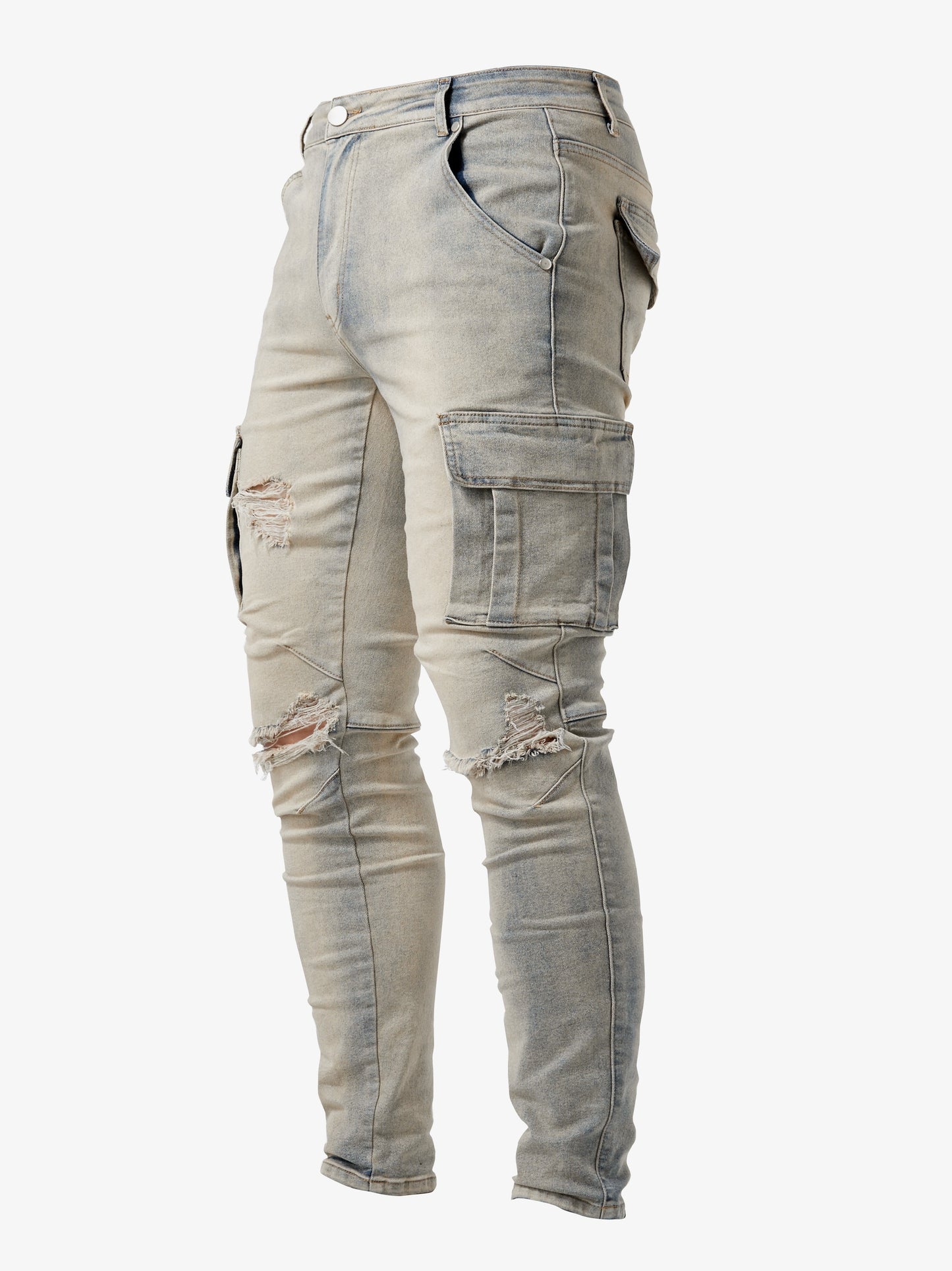 Men's Casual Multi Pocket Jeans, Street Style Medium Stretch Denim Pants