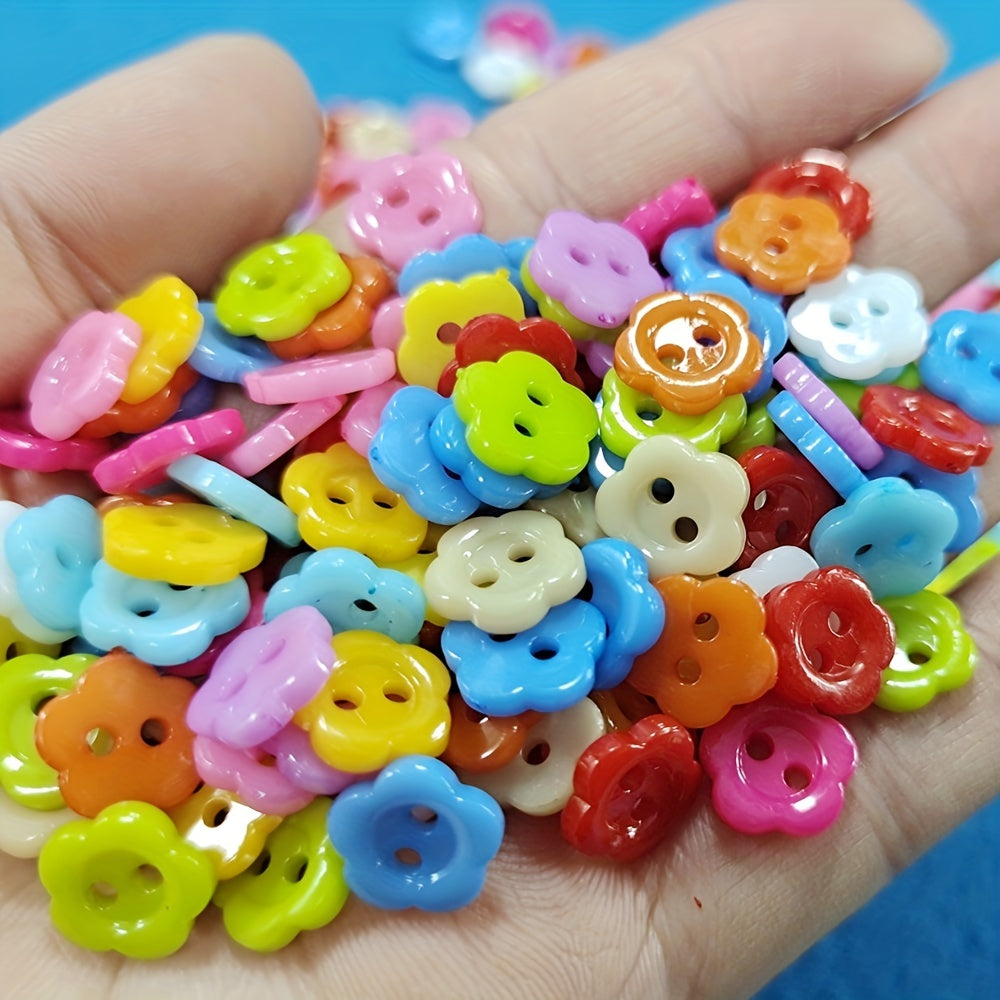 100pcs Mixed Colors 10mm Flower Shape Plastic Buttons Children's Apparel Sewing Accessories DIY Crafts