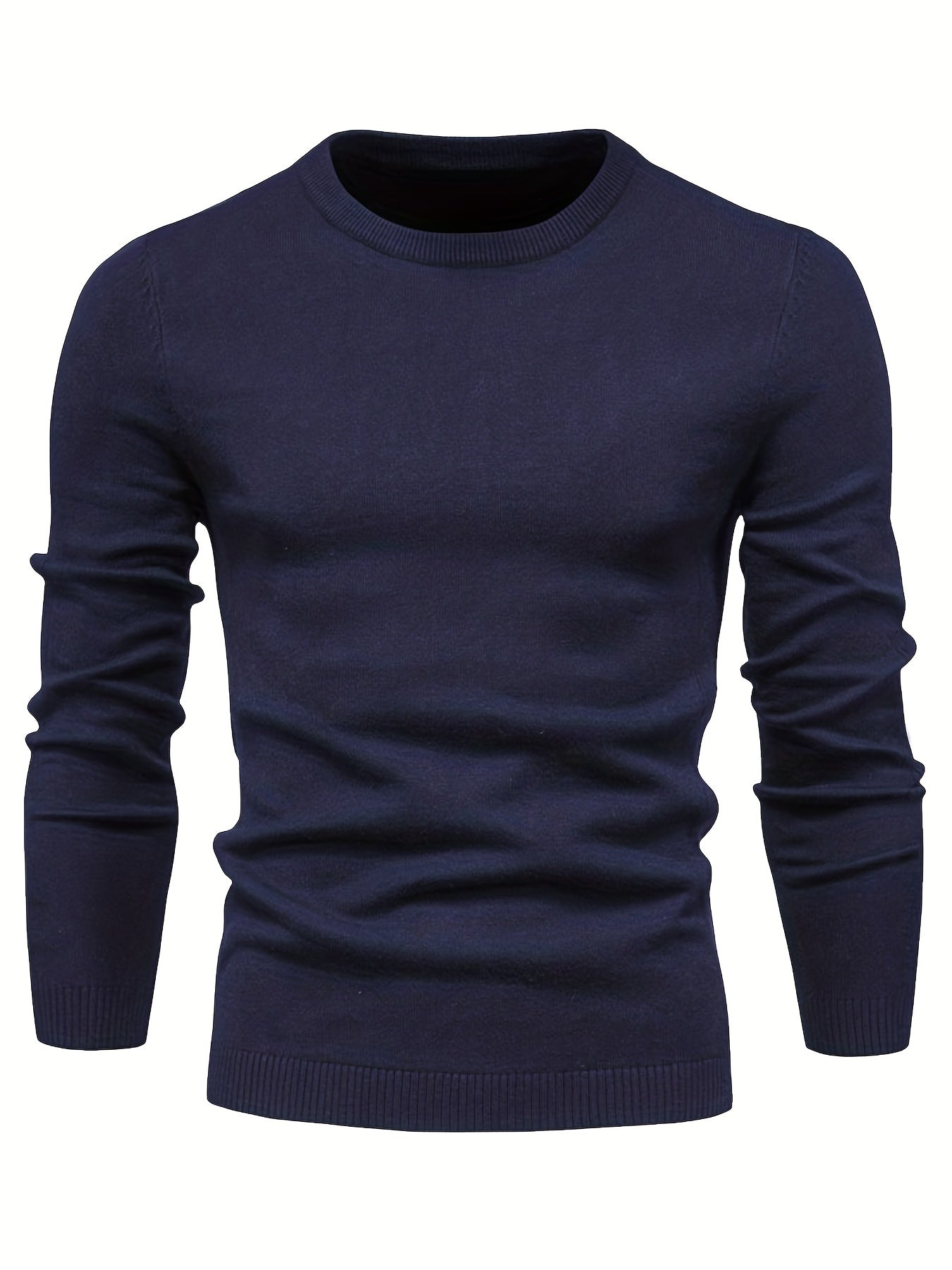 Men's Casual Solid Knitted Sweater - Warm And Stretchy Crew Neck Pullover For Fall And Winter