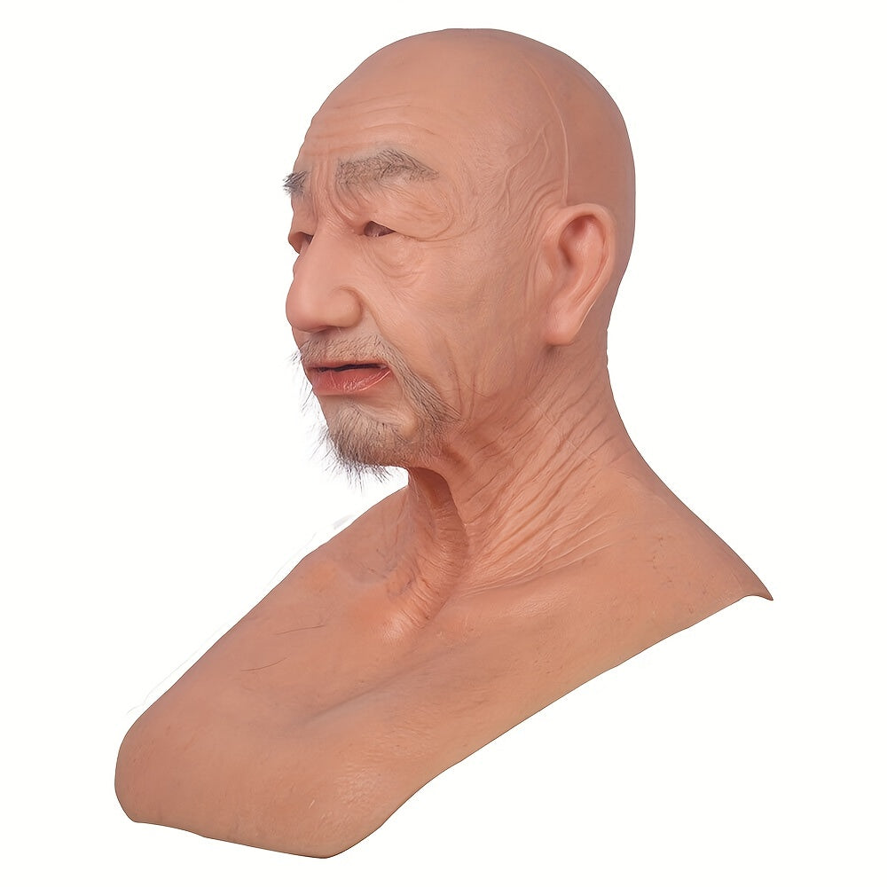 1pc Men's Silicone Old Man Mask, Halloween Hand Made Realistic Cosplay Male Headgear Headwear