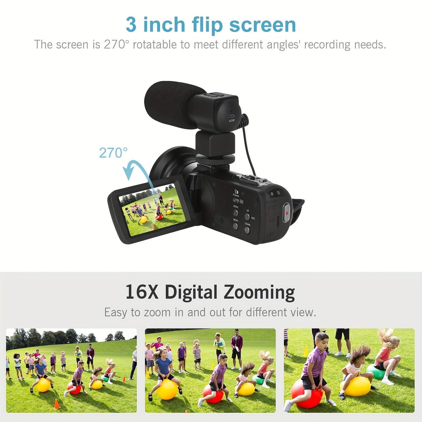 Handheld Camera With 32GB Card And Microphone - 4K 60fps Video Resolution, 4800M Photo Resolution, 16x Digital Zoom, 3.0-inch Touchscreen, WiFi, Rotating Screen - Perfect For Vlogging And Content