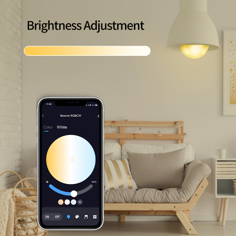 Bombilla inteligente para dormitorio en casa, bombillas inalámbricas con control de aplicación Tuya Smart &amp; Smart Life, bombillas de cambio de color RGB WW CW LED, sincronización de música regulable, A19 E26 9W 800LM, no es compatible con Alexa (a men