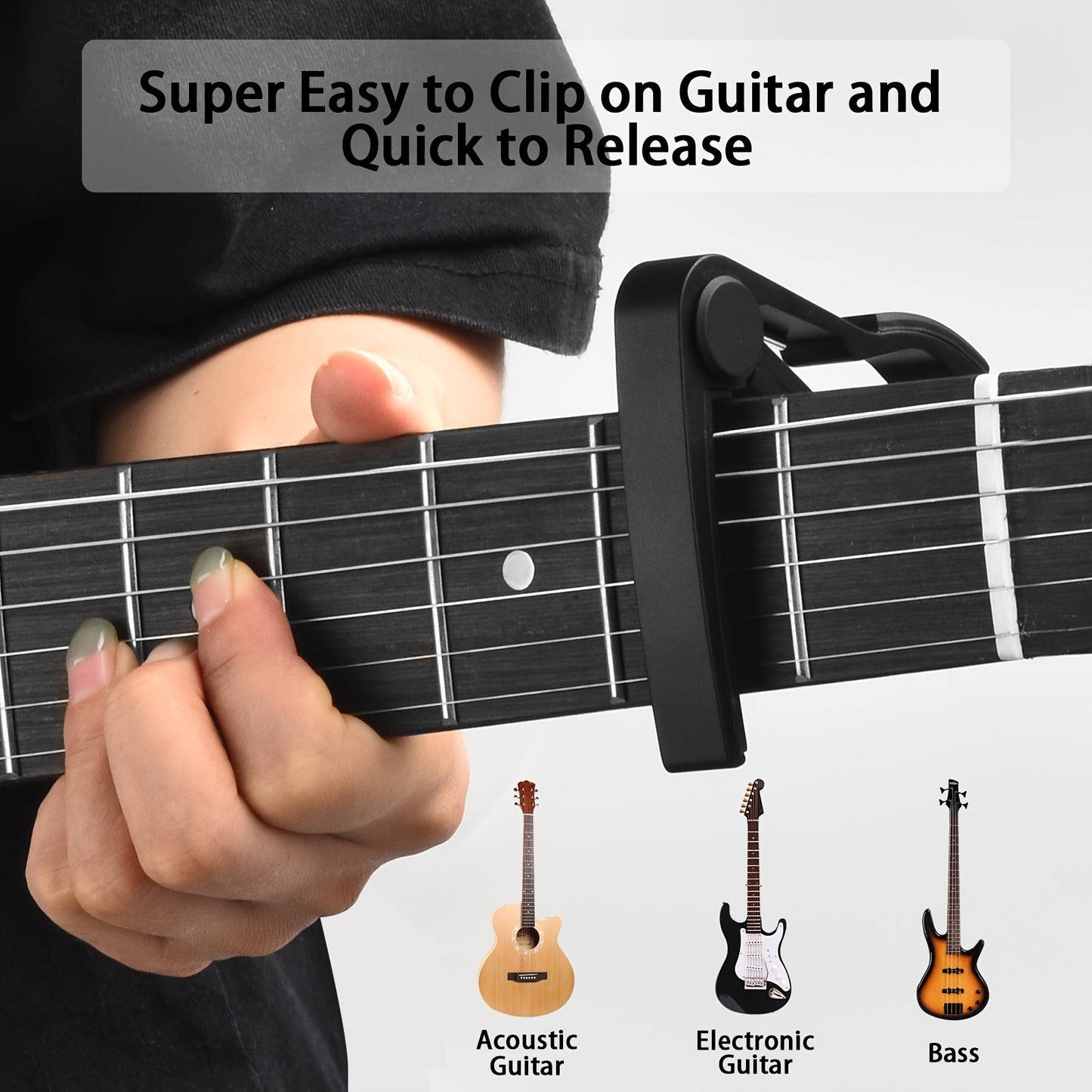 Guitar Tuner, Guitar Accessories with Guitar Picks, Guitar Capo, Capo for Acoustic Guitar, Bass, Ukulele, Buzzing-Free, Quick Release, Guitar Tuner Clip on for Guitar, Violin, Bass, Ukulele Chromatic