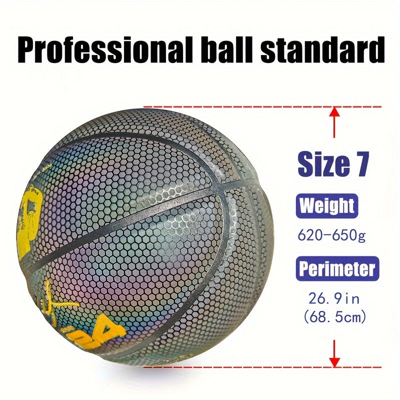 1PC Size 7 Basketball, Reflective Colorful Basketball, Anti Slip Wear-resistant Basketball For Match Training