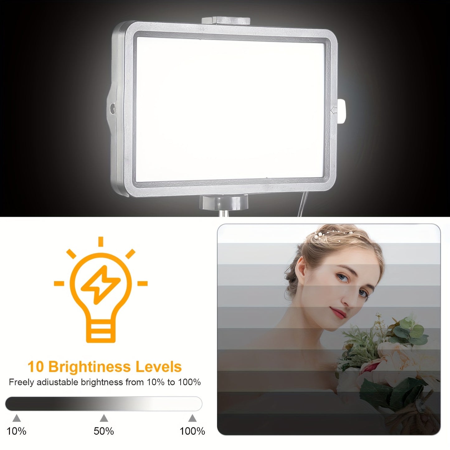 3 piezas de luz de relleno LED, luz de lámpara de relleno de video 10,0 pulgadas con soporte de trípode ajustable 43,3 pulgadas soporte, para estudio de fotografía grupo Selfie Live Streaming fotografía maquillaje reunión