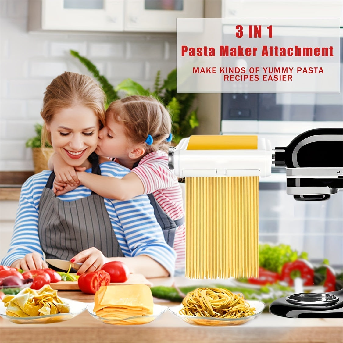 The 3-in-1 Spaghetti Accessories And Wonton Accessories Are Suitable For KitchenAid Vertical Mixer. The Spaghetti Production Accessories Include Spaghetti Drum, Spaghetti Cutter And Wonton Production Accessories