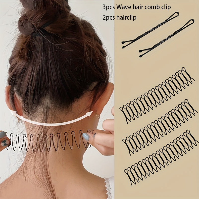 5pcs\u002Fset Wavy Hair Trimming Fork Combing Tools Fixer Comb Hair Pin Wavy Comb Clips Bobby Pins Mini Bangs Holder (for The Four Seasons, Women, Hairdressing)