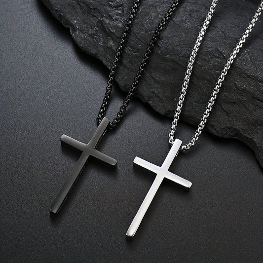 1pc Men's Titanium Steel Necklace Jewelry Stainless Steel Simple Cross Necklace Pendant For Men & Women