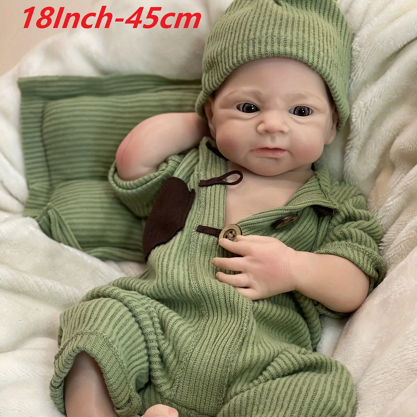 17.72inch Cuddly Open Eyes Full Body Solid Silicone Bebe Reborn Girl With 3D Painted Skin Soft Platinum Silicone Reborn Baby Girl Can Bath Reborn Doll Toy For Christmas Gift