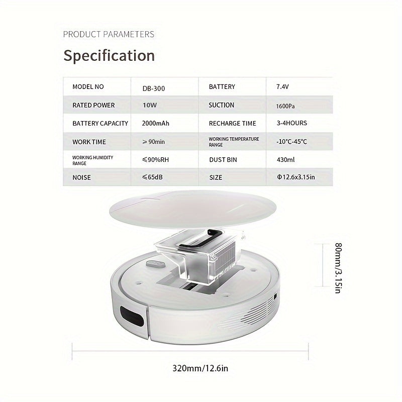 Aspirateur robot intelligent, aspirateur robot automatique, machine de nettoyage à chargement automatique 3-en-1 balayage à grande échelle pour essuyage humide à sec et désinfection des sols Aspirateur balayeuse à forte aspiration