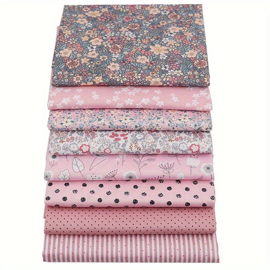 8pcs\u002Fset Pink Flower Series Printed Fabric, Patchwork Cloth, Doll Needlework Cloth, DIY Sewing Quilting Material 7.87inch X 9.84inch