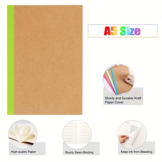 40 Packs Of A5 Kraft Paper Notebook, Essay Notebook, Lined With Diary Loose,8.3x5.5inches, 12 Colors, With Colored Edges, 60 Pages, Suitable For School Office Supplies