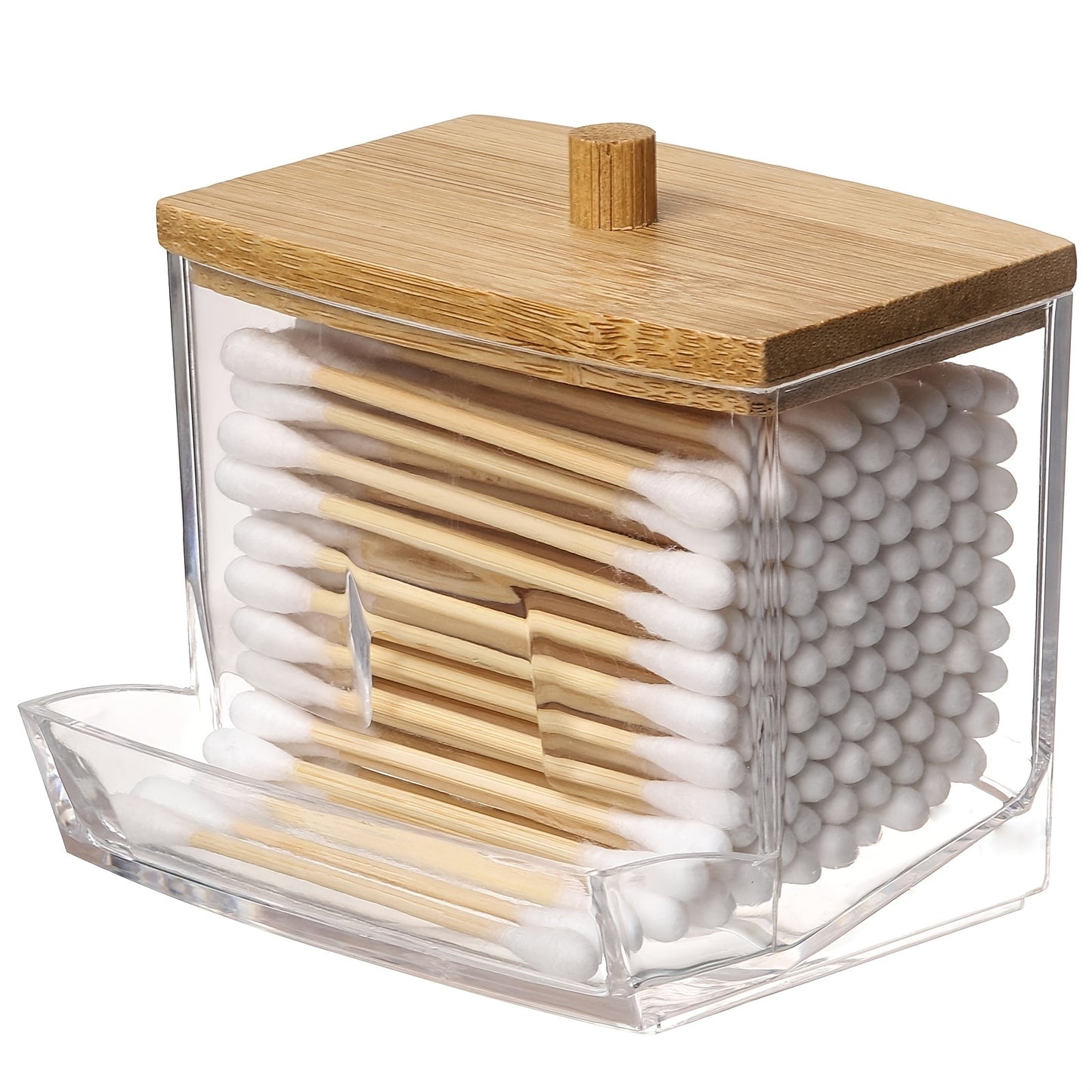 1pc 7 Oz Cotton Swab Pads Holder - Organize And Store Cotton Buds In Style With Wood Lids - Perfect For Bathroom And Apothecary Jars