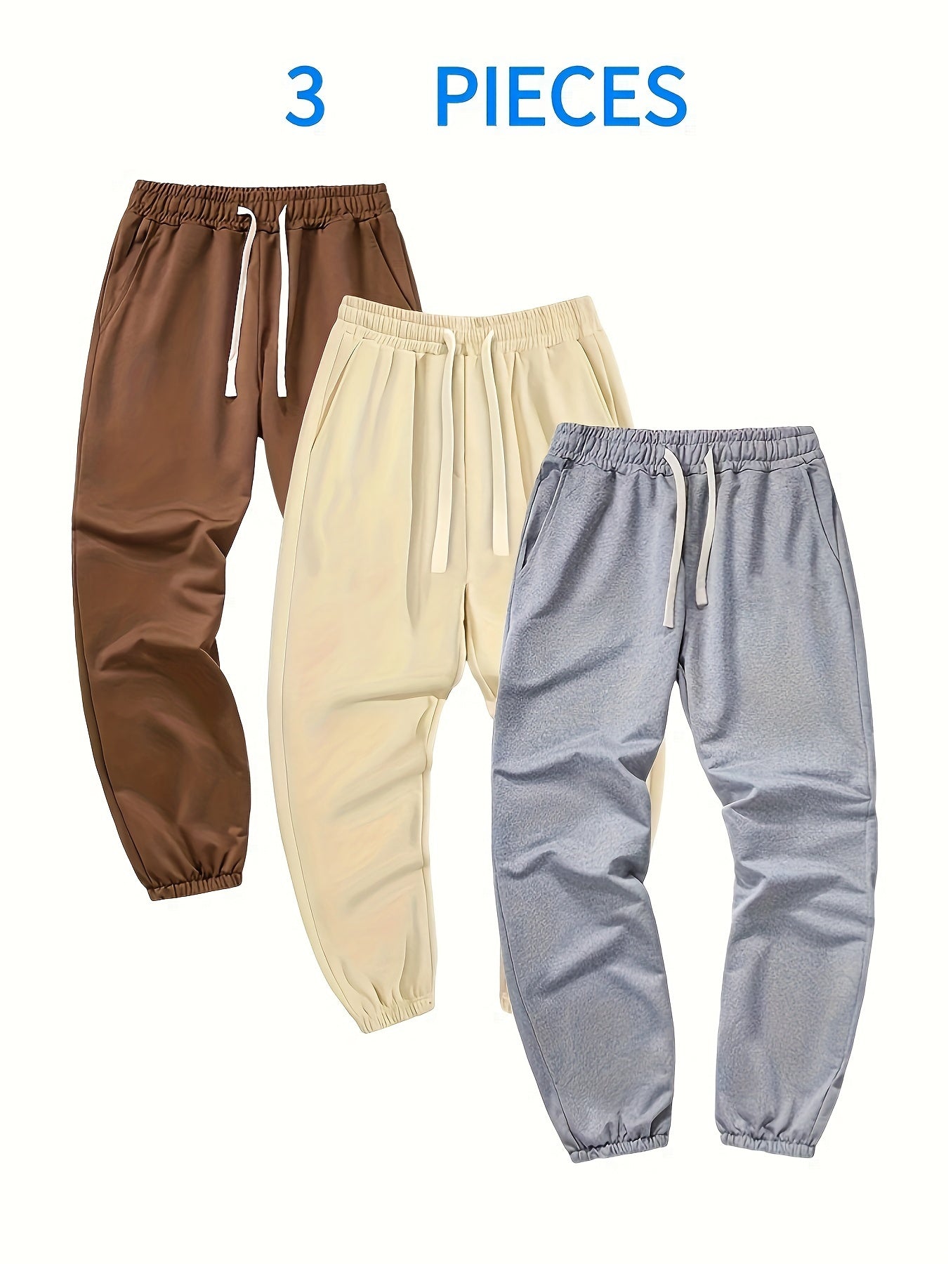 3 piezas de pantalones de chándal sólidos, pantalones de chándal con cordón sueltos pantalones casuales de hombre ligeramente elásticos para hombres primavera otoño correr jogging