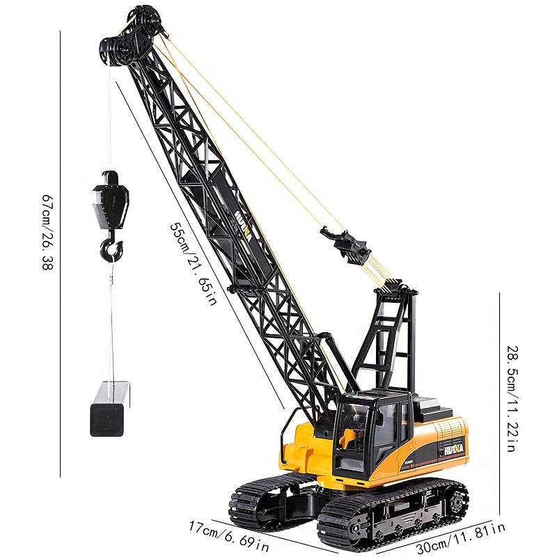 Véhicule à télécommande d'ingénierie de grue avec des lumières et des bruits, cadeau d'anniversaire pour des enfants Jouets à télécommande de construction de construction, camion électrique de grue d'alliage de 15 Manche avec des crochets de métal lourd, 