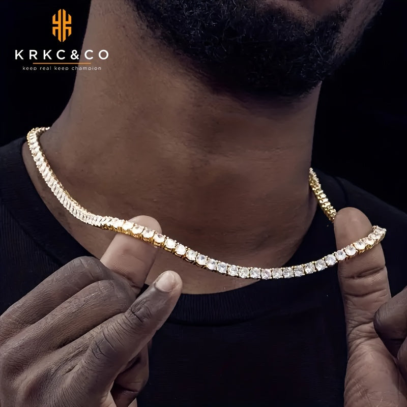 Corrente de tênis de zircônia 5mm para homens 18k banhado a ouro 1 fileira de zircônia cúbica hip hop joias colar masculino