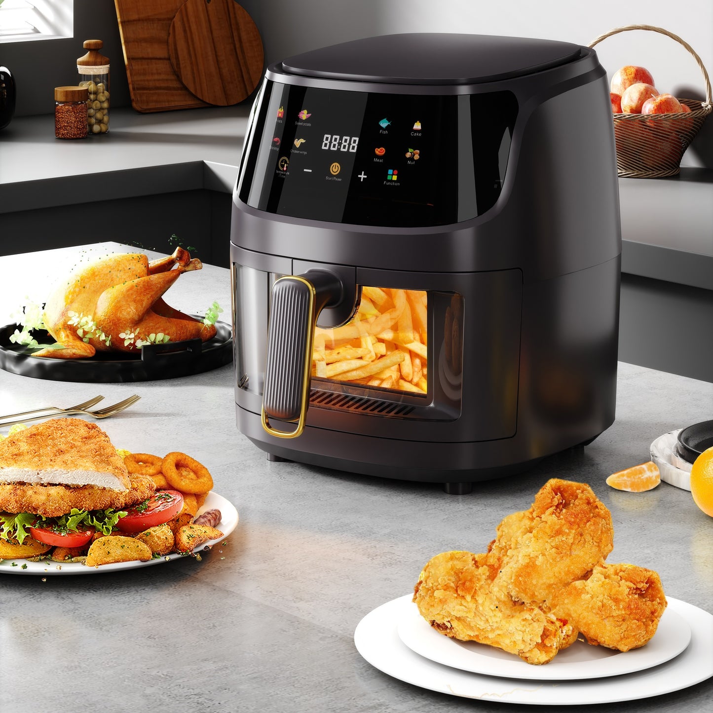 1pc , Air Fryer , 5 Quart Air Fryer Oven With Smart Cooking Programs , Large Capacity Multifunctional Electric Fryer , Household Electronic Touch Control Multifunctional Air Fryers , Kitchen Appliance