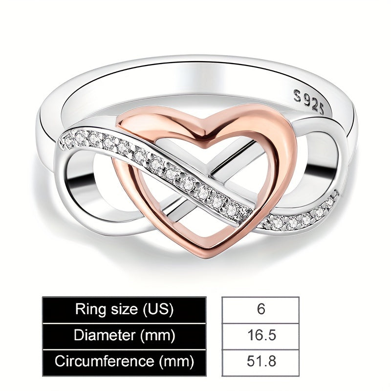 925 Sterling Silver Ring 18k Gold Plated Trendy Heart + Infinity Design Paved Shining Zirconia Match Daily Outfits Party Accessory Perfect Gift For Female High Quality Jewelry