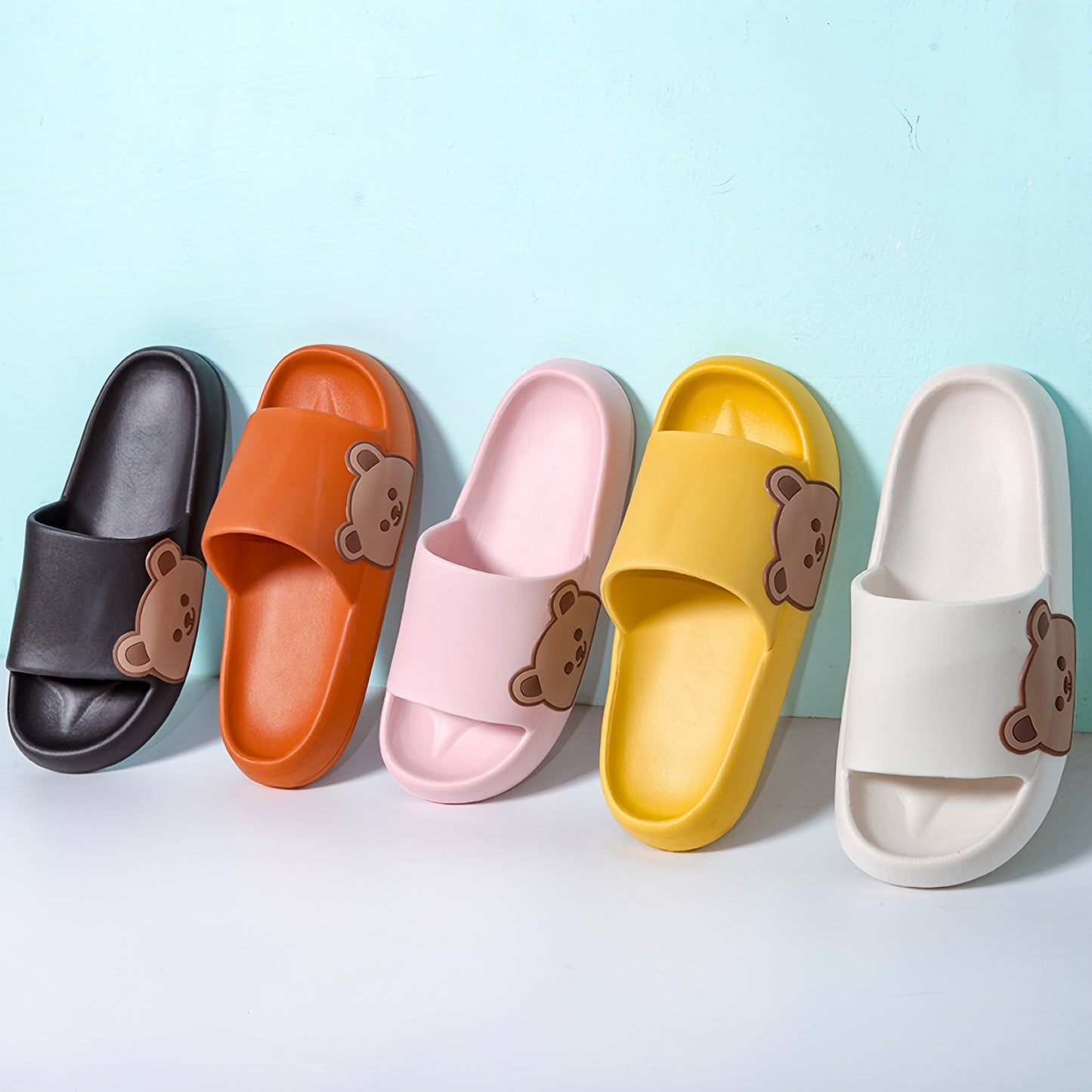 Cute Cartoon Bear Unisex Slide Shoes, Casual Soft Sole EVA Bathroom Shoes, Anti-Slip & Anti-Odor Slides