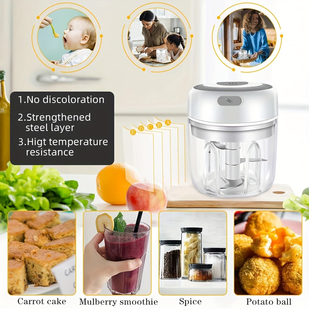 1 Piece Of 8.45oz Capacity, USB Rechargeable Cooking Machine, Kitchen Garlic Mixer, Electric Shredder, Small Automatic Cooking Machine, Multi Scene Use Tools, Various Colors,