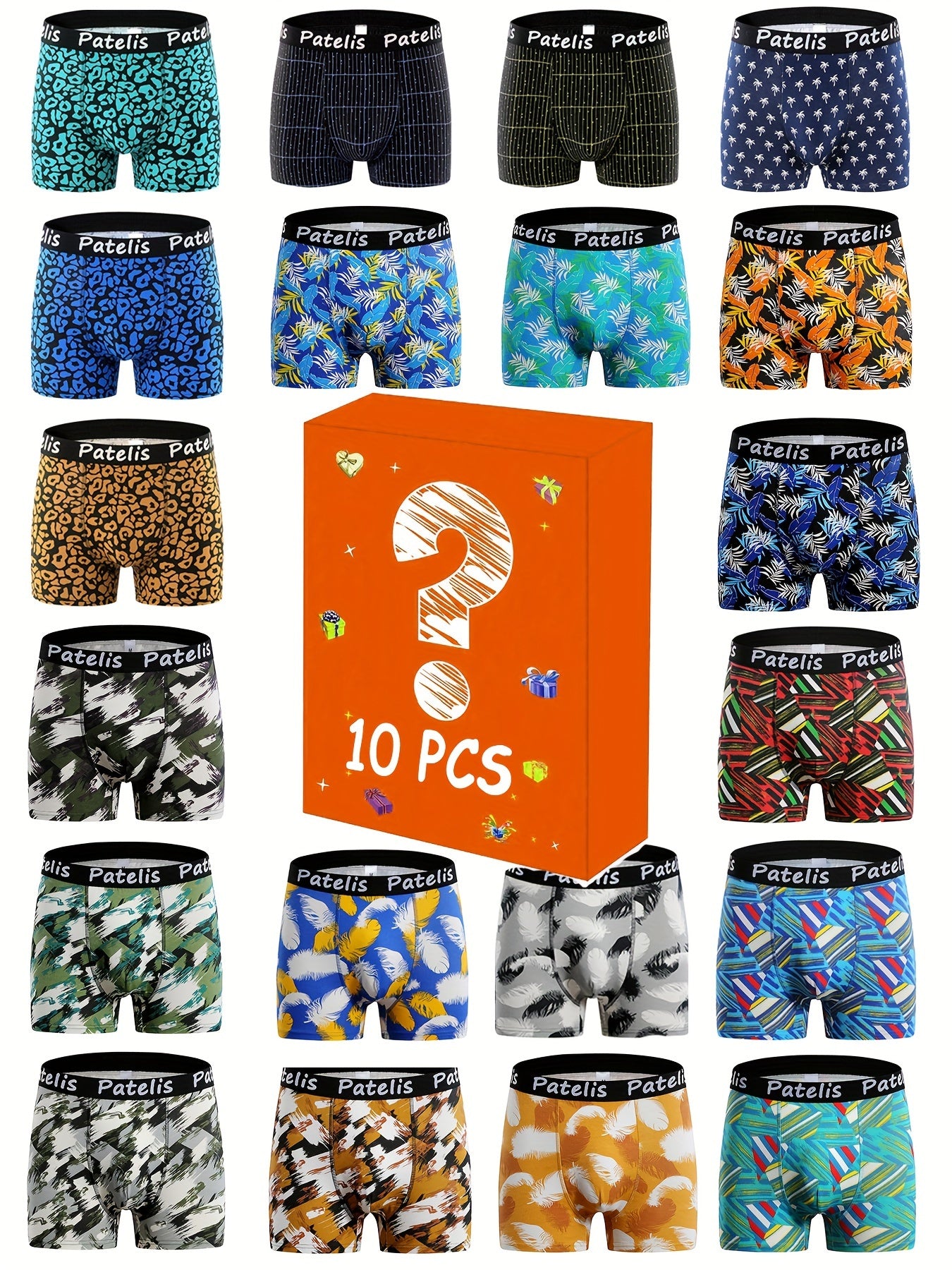 2\u002F3\u002F5\u002F7\u002F10pcs Random Style Men's Plus Size Long Boxer Briefs, Breathable Comfy Quick Drying Sports Trunks, Men's Trendy Graphic Underwear, 95% Cotton Underwear