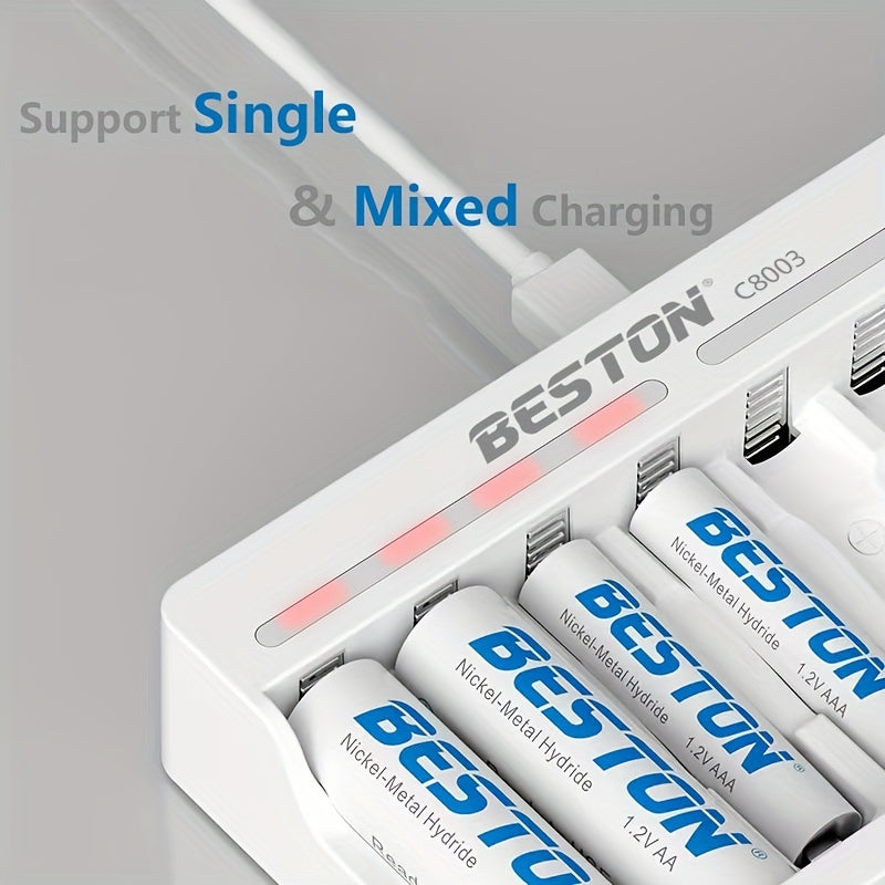 8-Slot Universal USB Ni-MH Battery Charger - AA & AAA Batteries Recharged Quickly & Securely