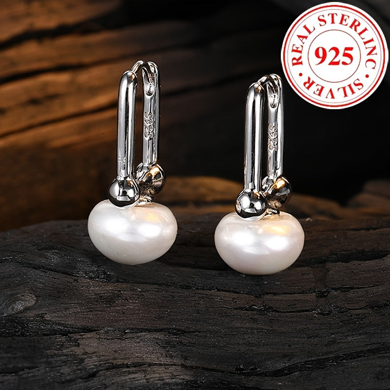 Exquisite 925 Sterling Silver Hypoallergenic Hoop Earrings With Freshwater Pearl Design Elegant Luxury Style Female Gift