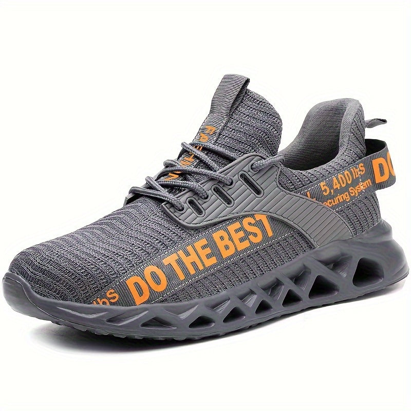 PLUS SIZE Men's Steel Toe Puncture Proof Anti-skid Work Safety Shoes, Breathable Woven Knit Industrial Construction Sneakers