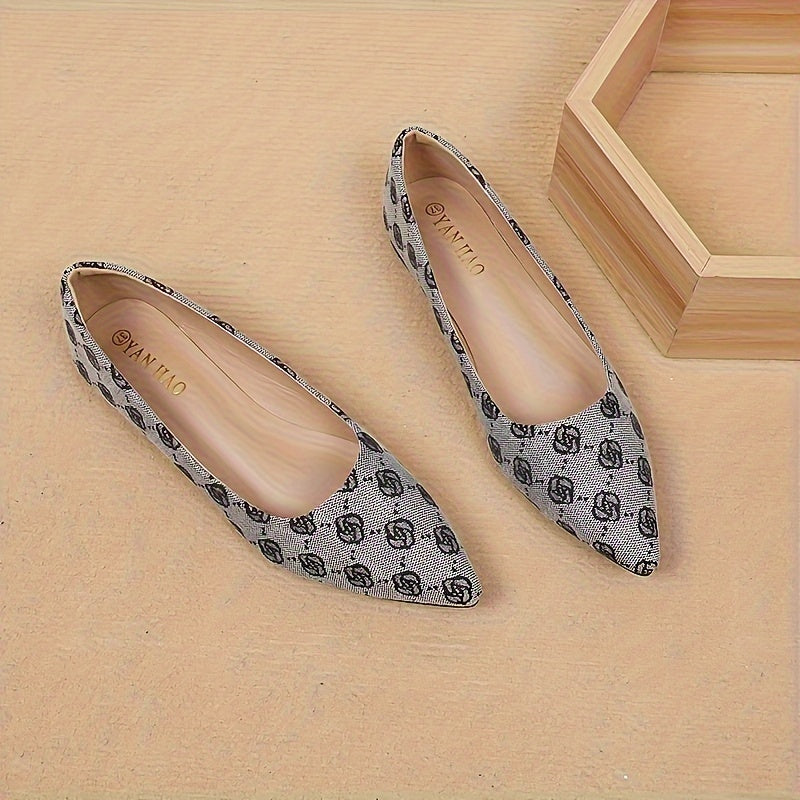 Women's Flower Pattern Flat Shoes, Elegant Point Toe Slip On Shoes, Lightweight & Comfortable Shoes