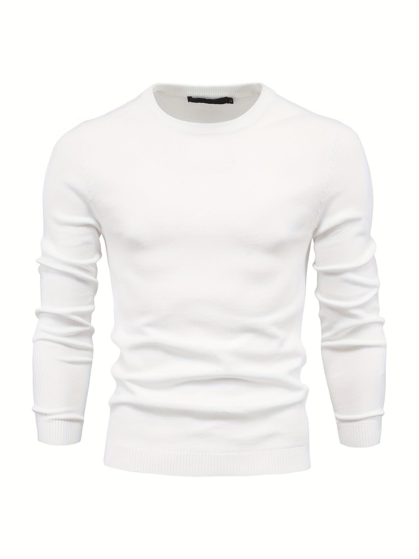 Herren einfarbiger Strick pullover mit Rundhals ausschnitt, schlank